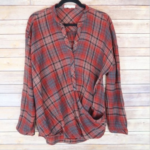 Relished Tops - Relished XL Plaid Gauzy Cross Front Top Blouse